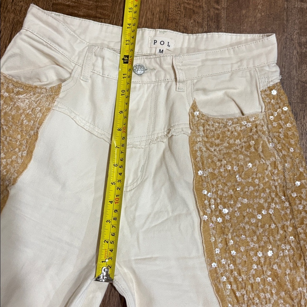 POL Sequin Wide Leg Pants cream and gold. Medium. - Picture 7 of 11